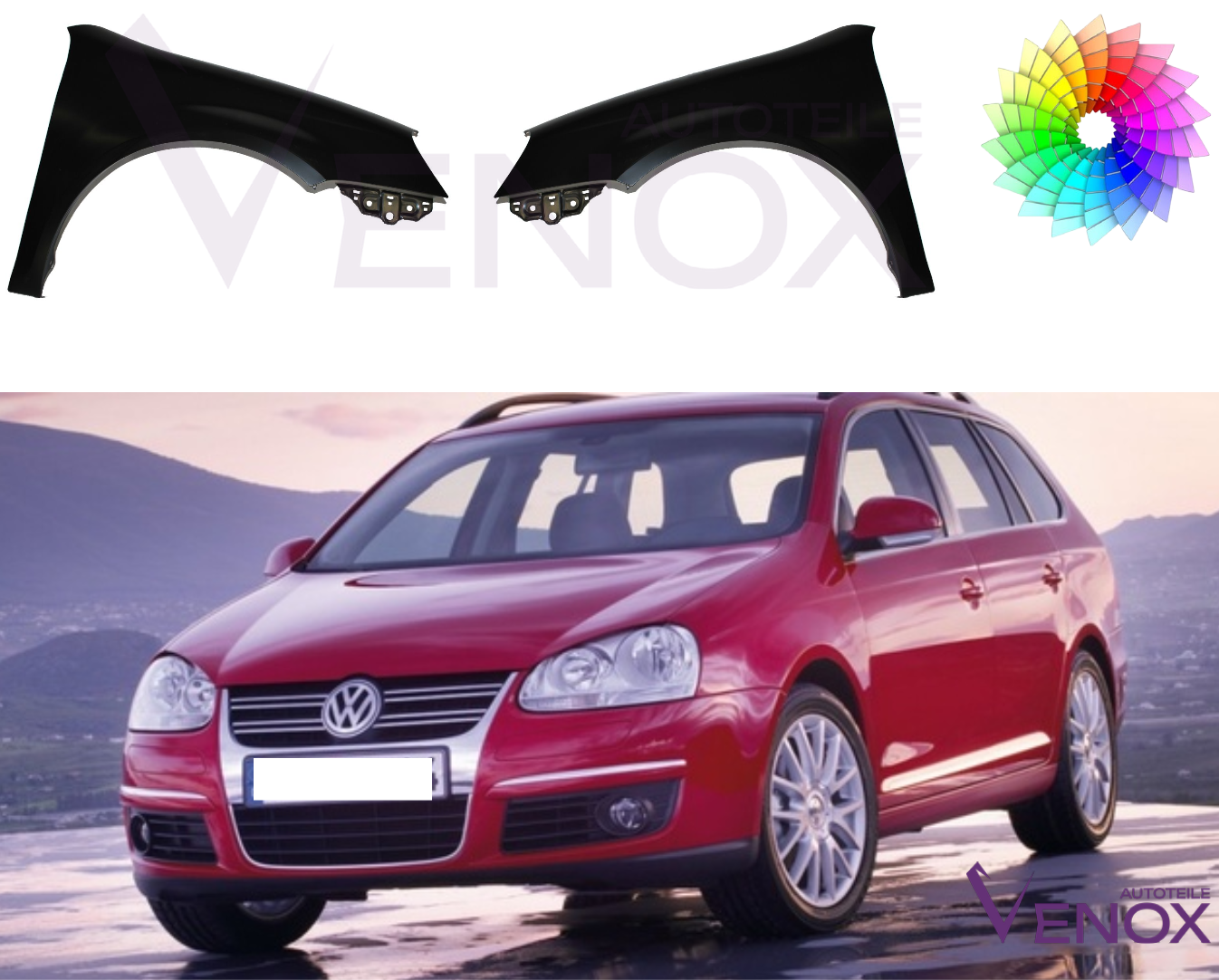 Spatbord rechts voor VW GOLF V Variant Jetta 2005-2010 Gespoten in kleur naar keuze - Afbeelding 2
