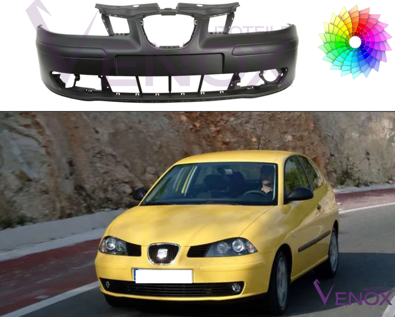 Voorbumper voor Seat Ibiza Cordoba 6l 02-06 Gespoten in de gewenste kleur NIEUW - Afbeelding 2