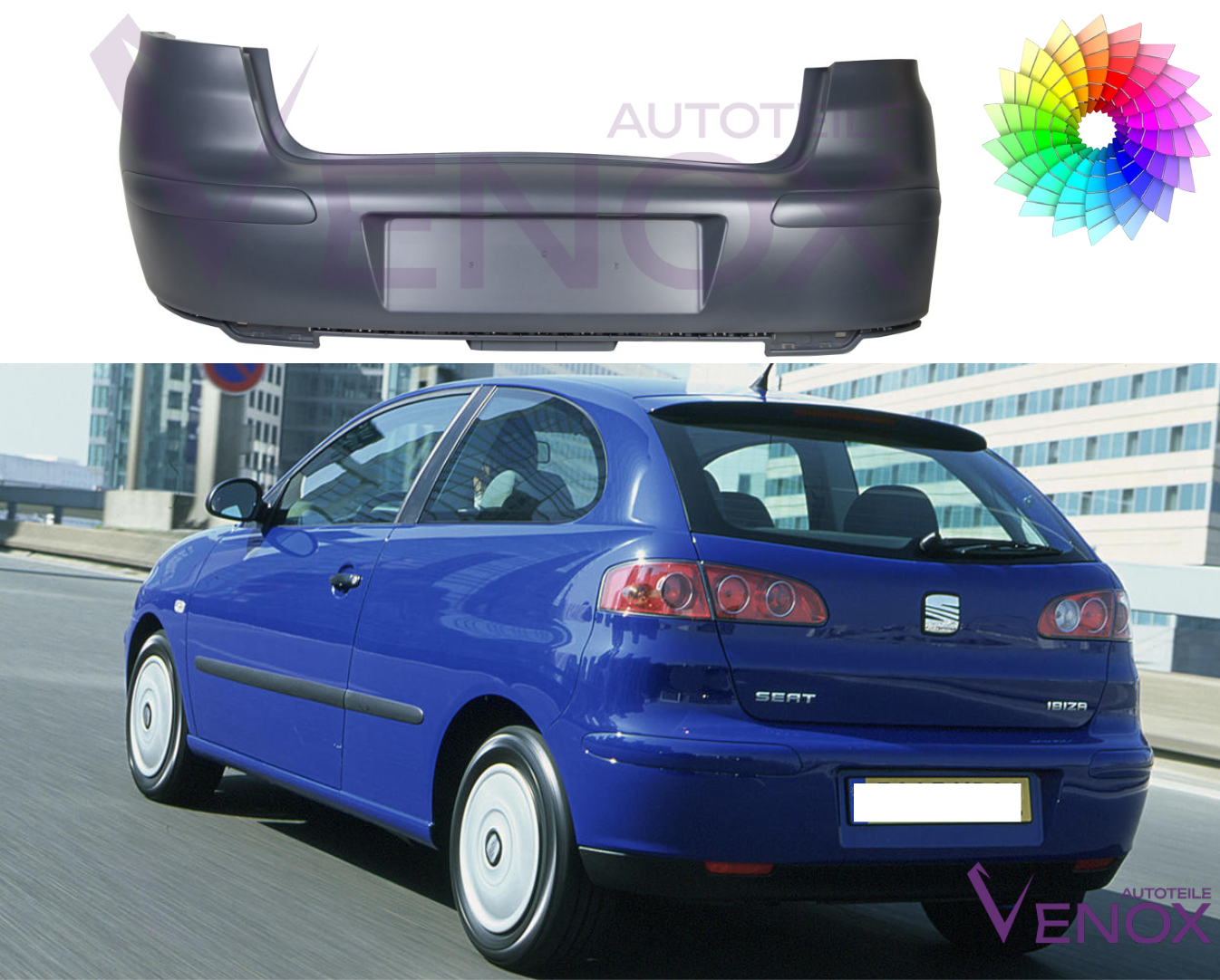 Achterbumper voor Seat Ibiza 6l 02-06 Gespoten in de gewenste kleur NIEUW - Afbeelding 2