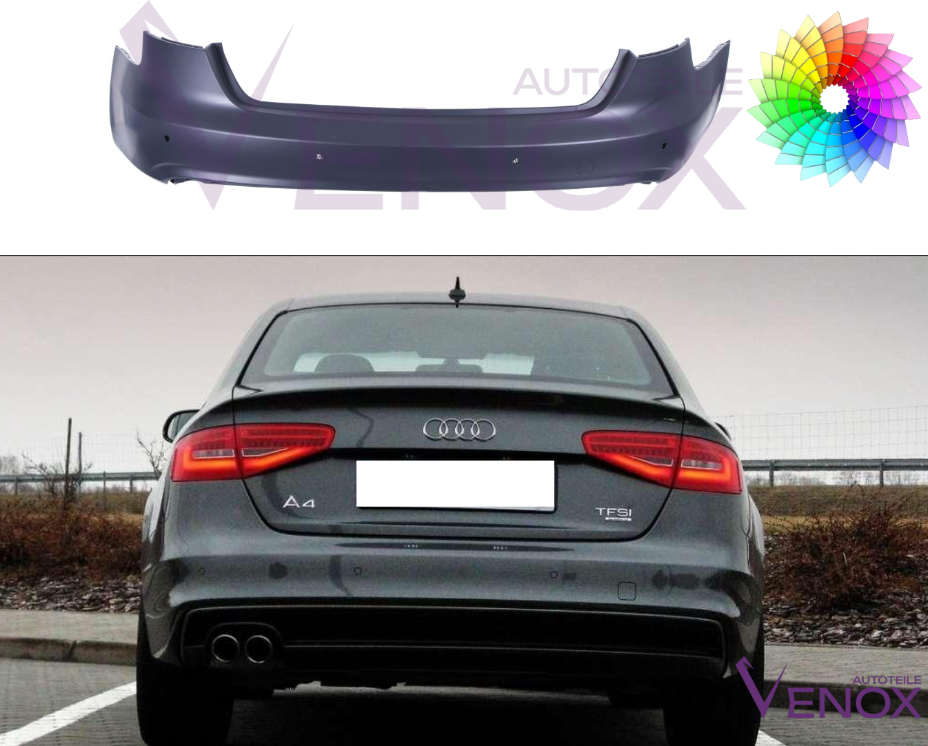 Voor Audi A4 B8 11-15 Liftbumper Achter Met PDC Geschilderd In Aangepaste Kleur NIEUW - Afbeelding 2