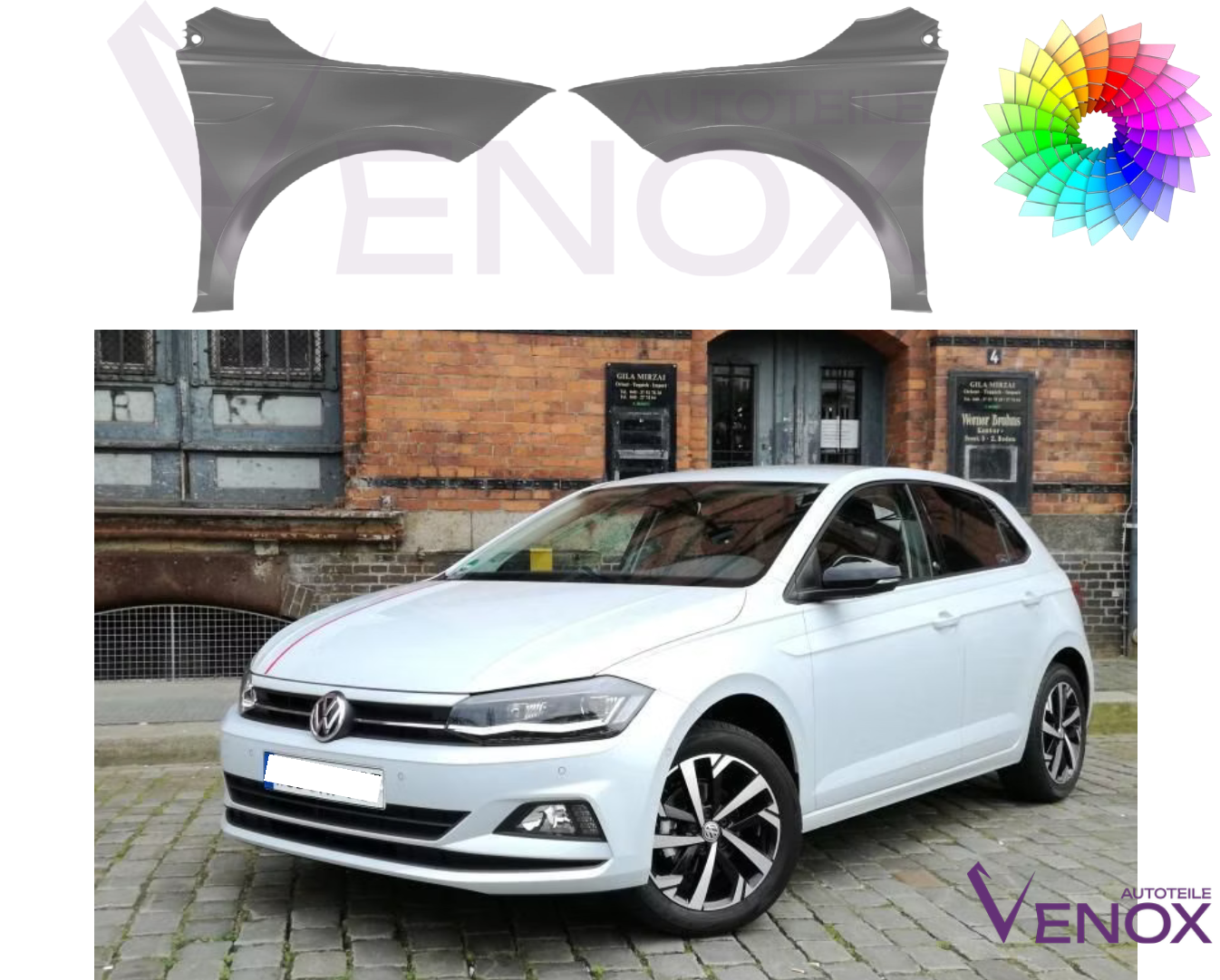 Voor VW Polo AW vanaf 2017 spatbord linksvoor, gespoten in de kleur van uw keuze - Afbeelding 2
