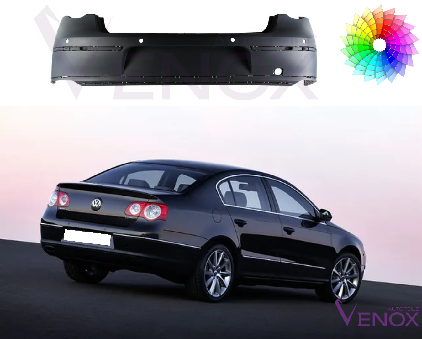Voor Vw Passat B6 2005-2010 PDC achterbumper gespoten in gewenste kleur - Afbeelding 2