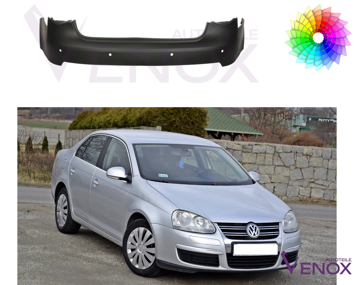 Voor Vw Jetta 2005-2010 PDC achterbumper gespoten in gewenste kleur - Afbeelding 2