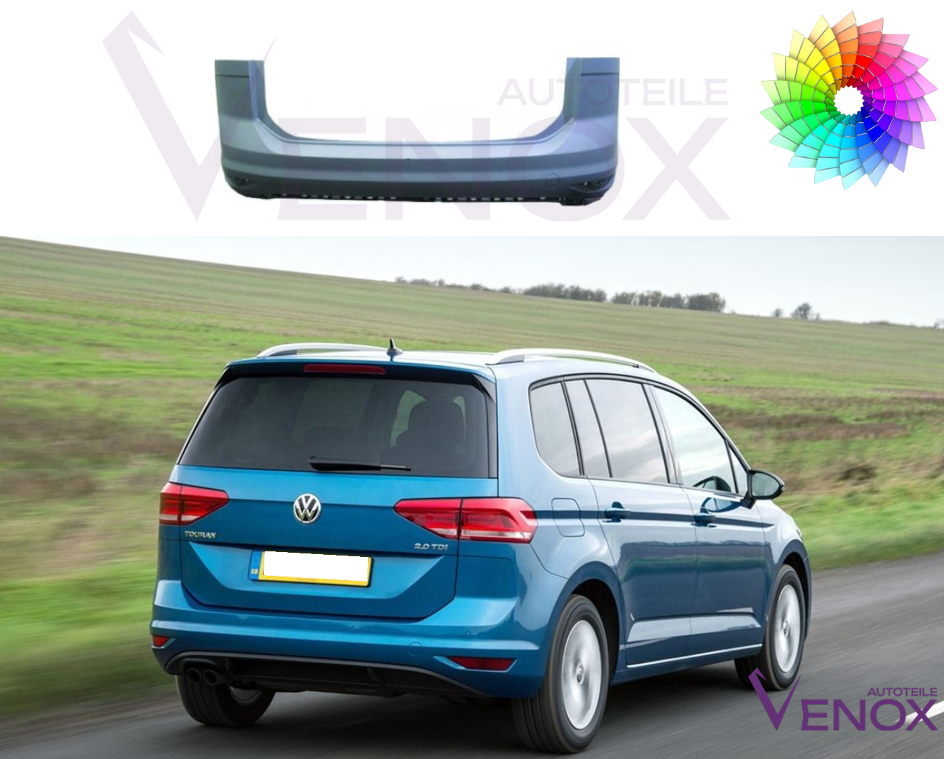 Voor Vw Touran 5T vanaf 2015 Achterbumper gespoten in de gewenste kleur - Afbeelding 2