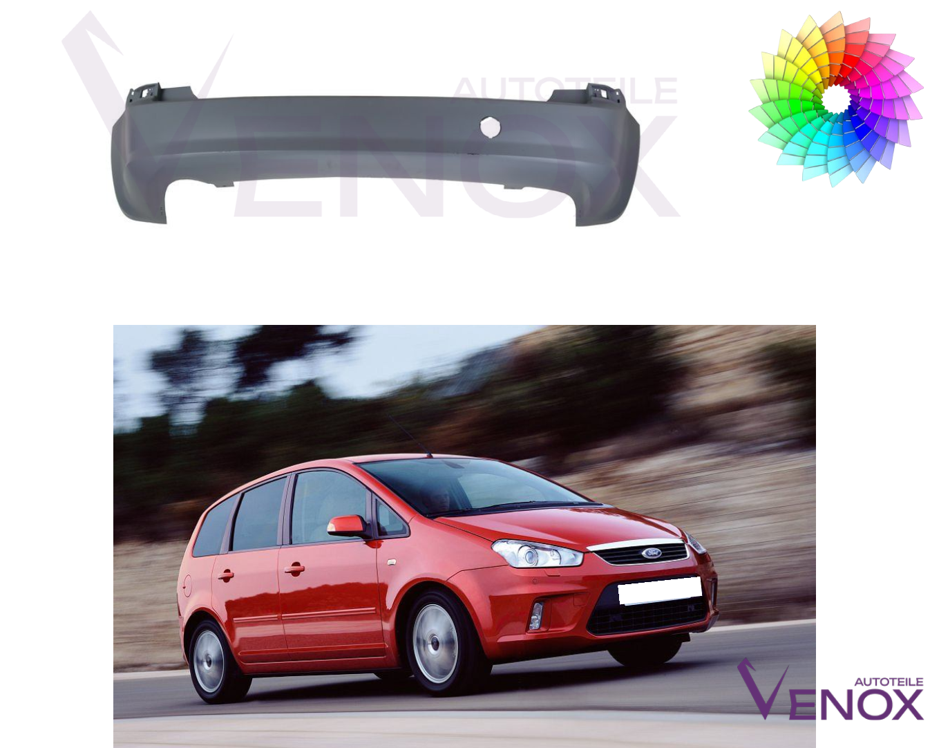 Voor Ford C-Max 2007-2010 Achterbumper gespoten in de kleur van je keuze - Afbeelding 2
