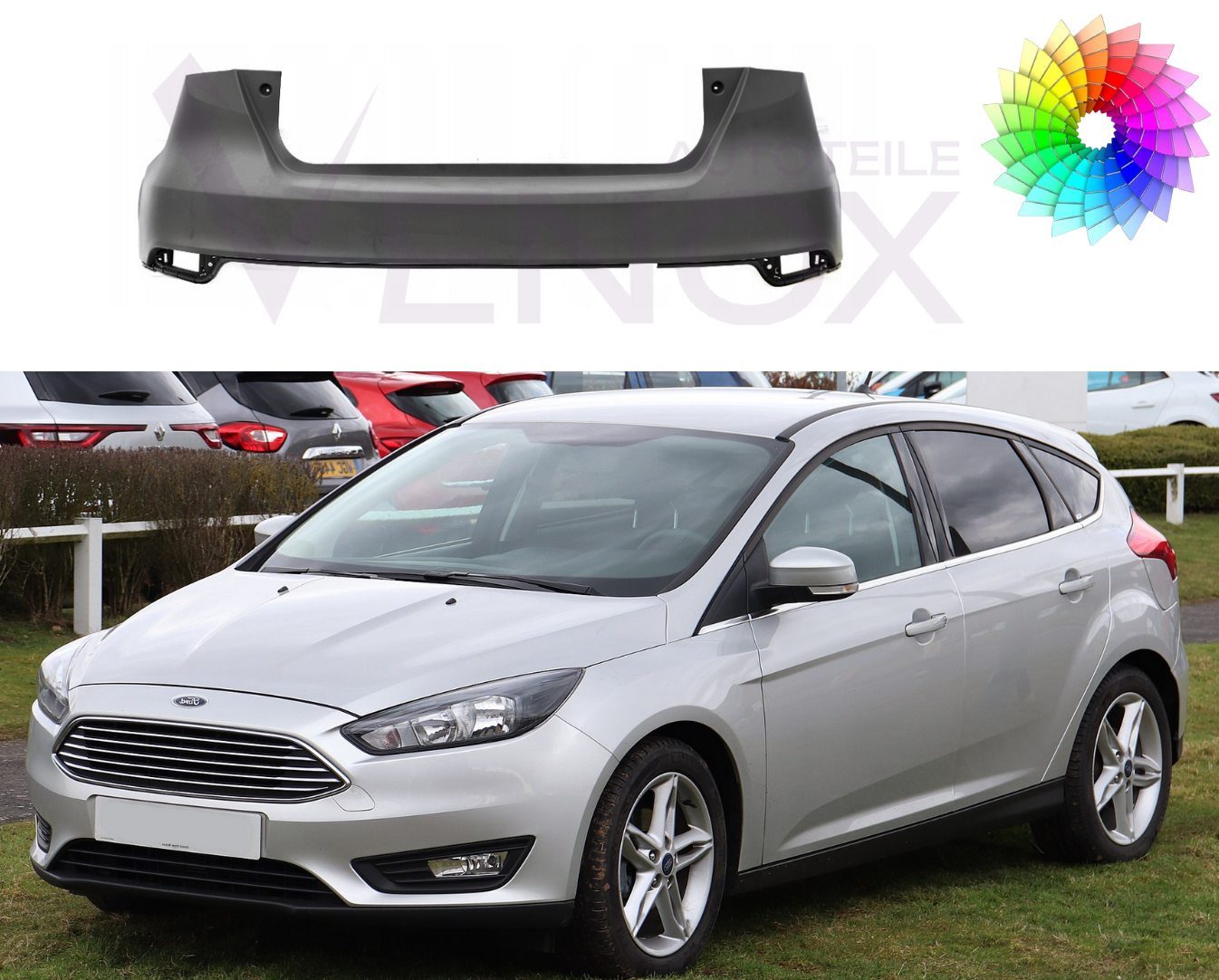 Voor Ford Focus Mk3 2014-2018 HB PDC achterbumper Gespoten in de gewenste kleur - Afbeelding 2