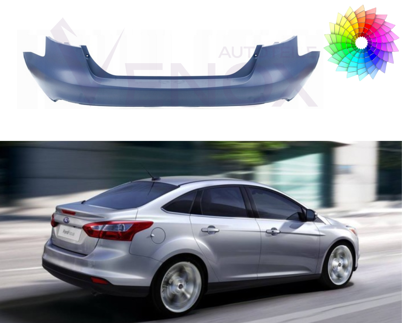 Voor Ford Focus Mk3 2014-2018 Lim. Achterbumper gespoten in de gewenste kleur - Afbeelding 2