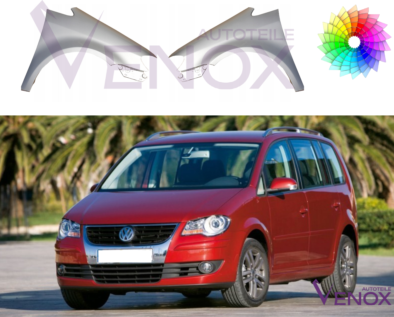 Voor Vw Touran 1T 06-10 Spatbord rechtsvoor gespoten in de gewenste kleur NIEUW - Afbeelding 2