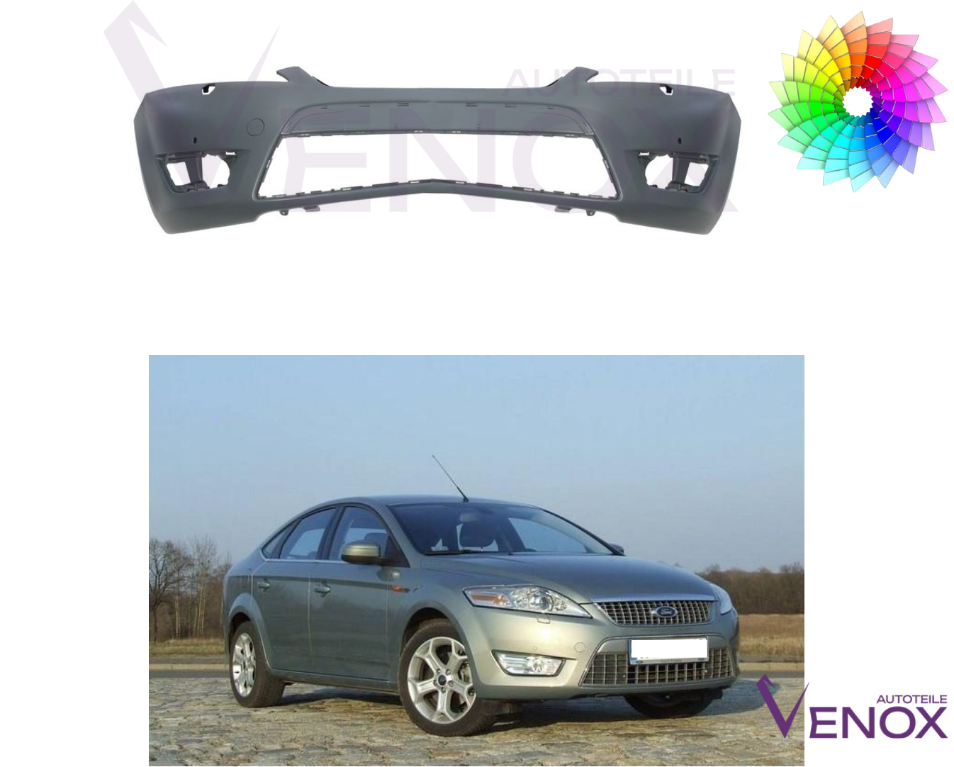 Voor Ford Mondeo Mk4 07-10 SRA PDC voorbumper gespoten in gewenste kleur NIEUW - Afbeelding 2