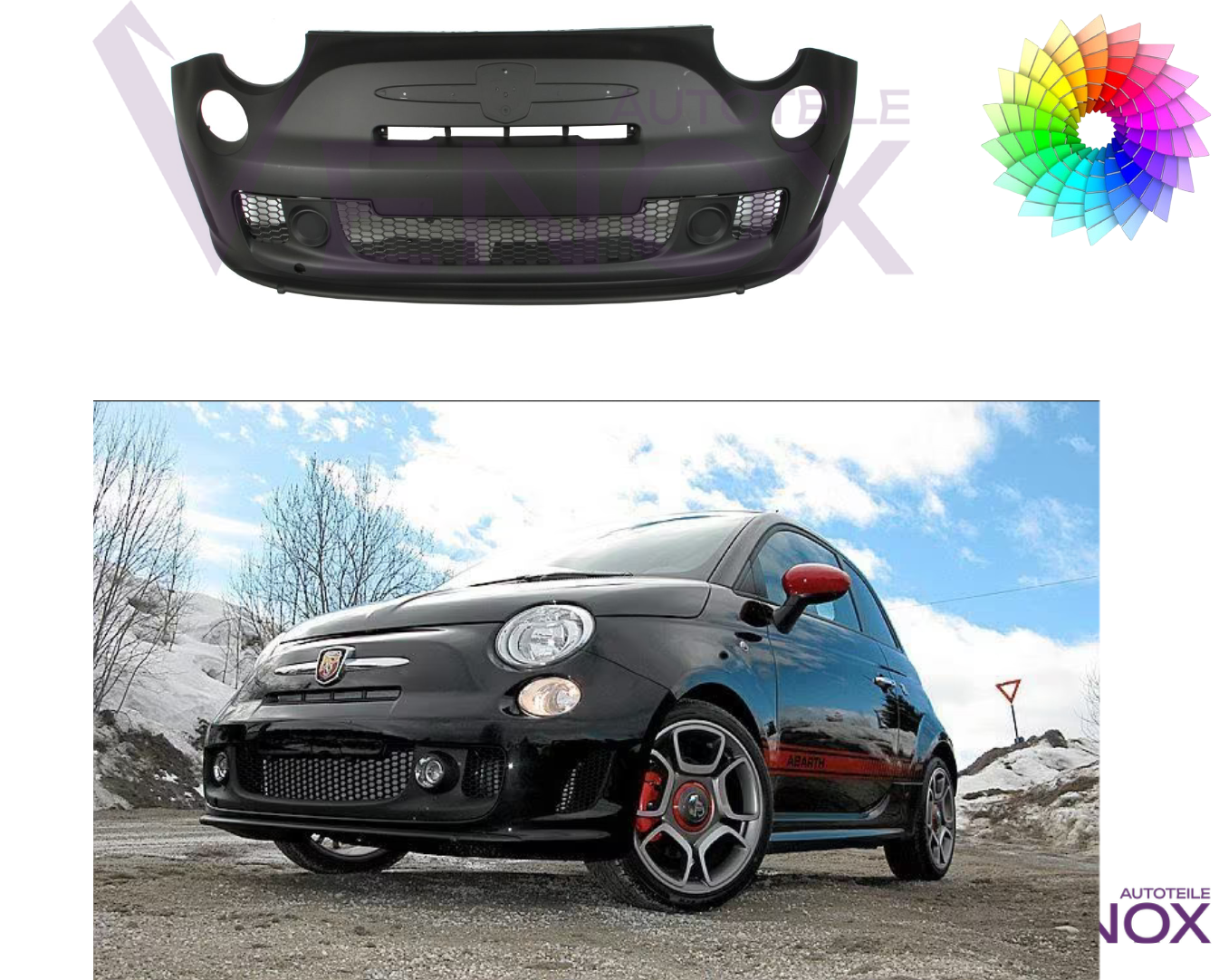 Voor Fiat 500 (312) Abarth 07-15 Voorbumper gespoten in de gewenste kleur NIEUW - Afbeelding 2