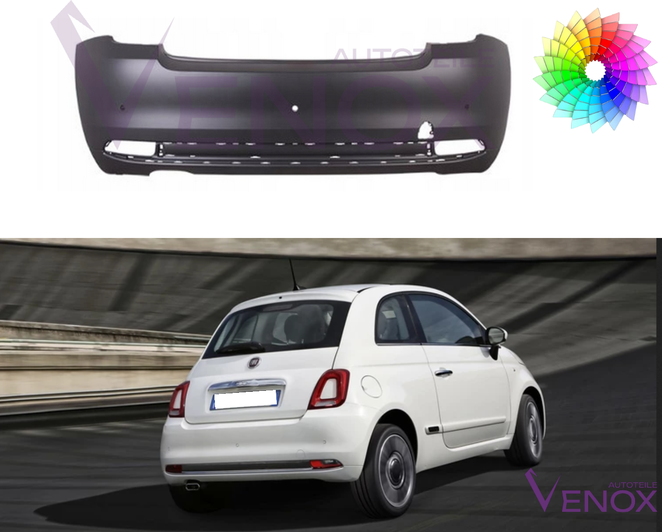 Voor Fiat 500 (312) Vanaf 15 Achterbumper PDC Gespoten in gewenste kleur NIEUW - Afbeelding 2