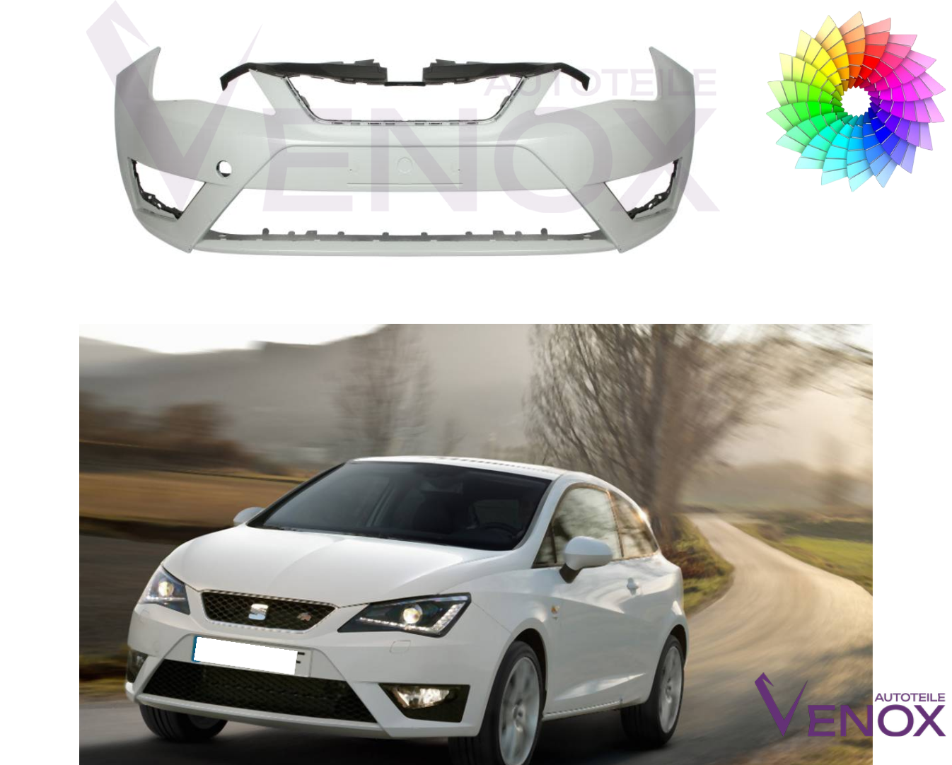 Voor Seat Ibiza FR 6J Bumper 12-16 +- PDC Voor gespoten in gewenste kleur - Afbeelding 2