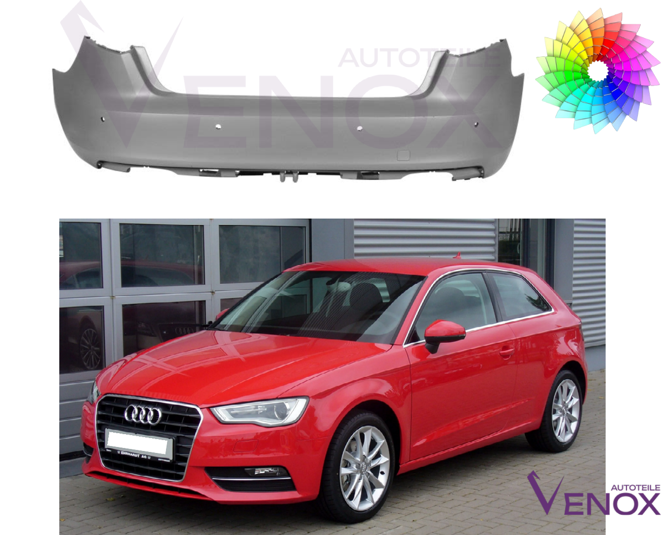Voor Audi A3 8V 2012-2016 PDC achterbumper gespoten in de gewenste kleur - Afbeelding 2
