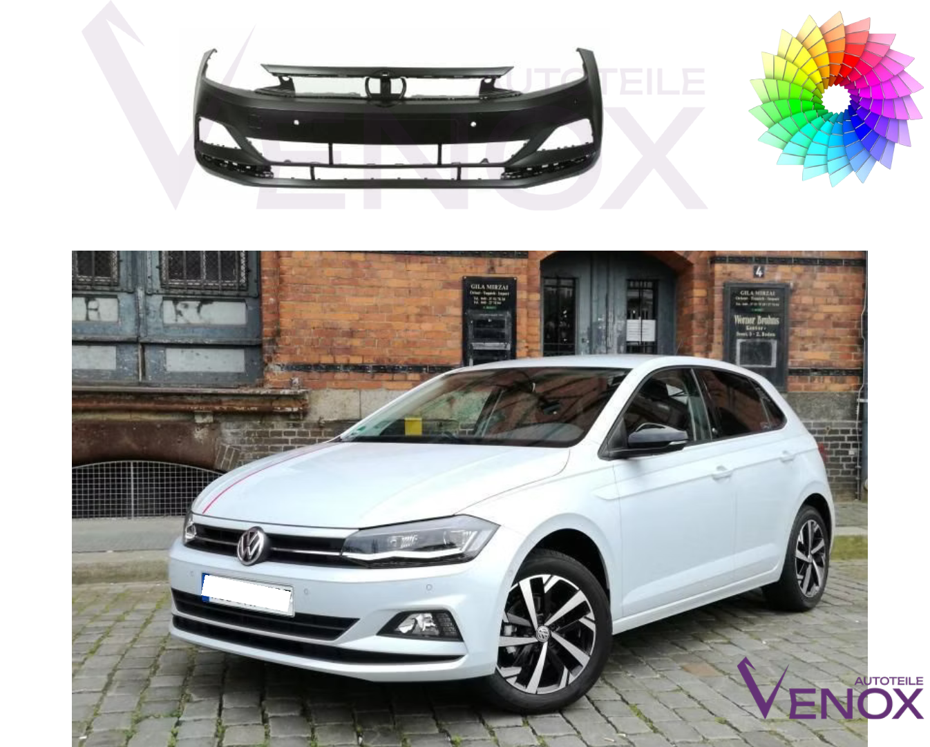 Voor VW Polo vanaf 2017- PDC voorbumper gespoten in de gewenste kleur - Afbeelding 2
