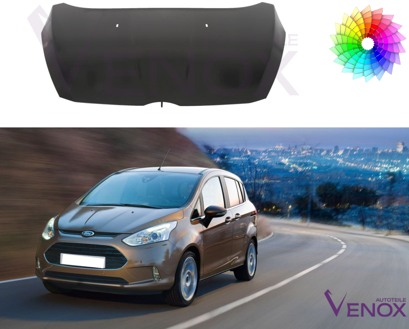 Voor Ford B-Max vanaf 2012 motorkap gespoten in gewenste kleur nieuw - Afbeelding 2