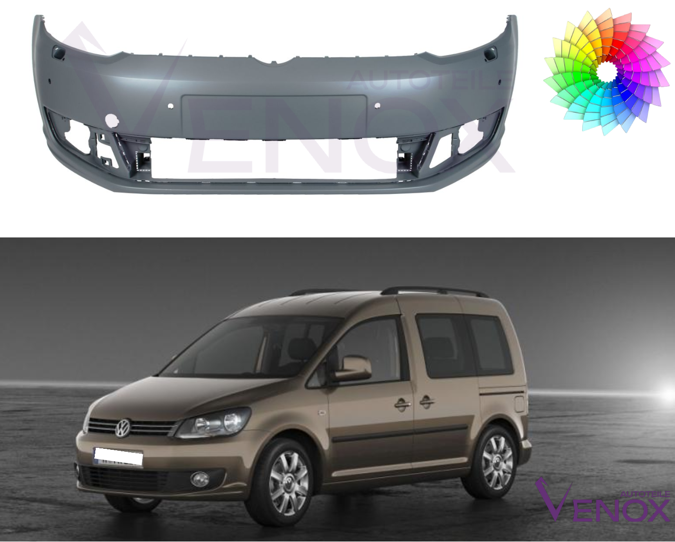 Voor VW Caddy 10-15 Bumper SRA 6 x PDC voor Gespoten in gewenste kleur NIEUW - Afbeelding 2