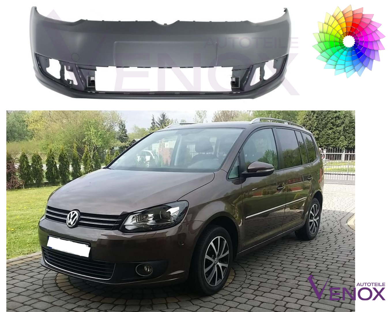 Voor VW Touran 1T3 2010-2015 Voorbumper gespoten in de gewenste kleur - Afbeelding 2
