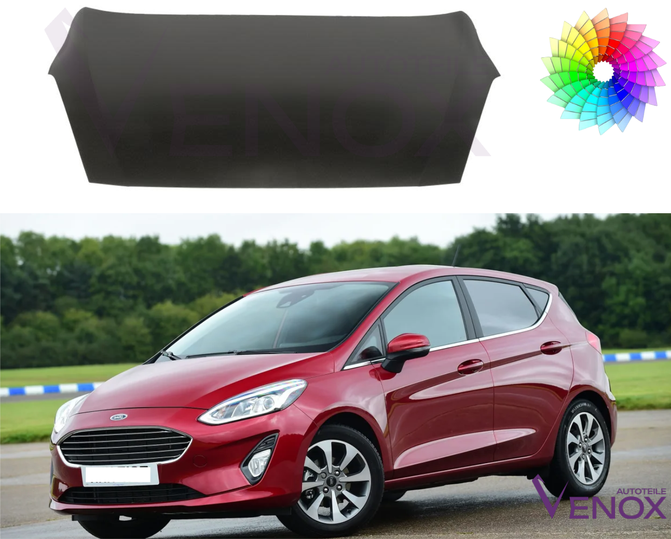 Voor Ford Fiesta MK 8 vanaf 2016 motorkap gespoten in de gewenste kleur nieuw - Afbeelding 2