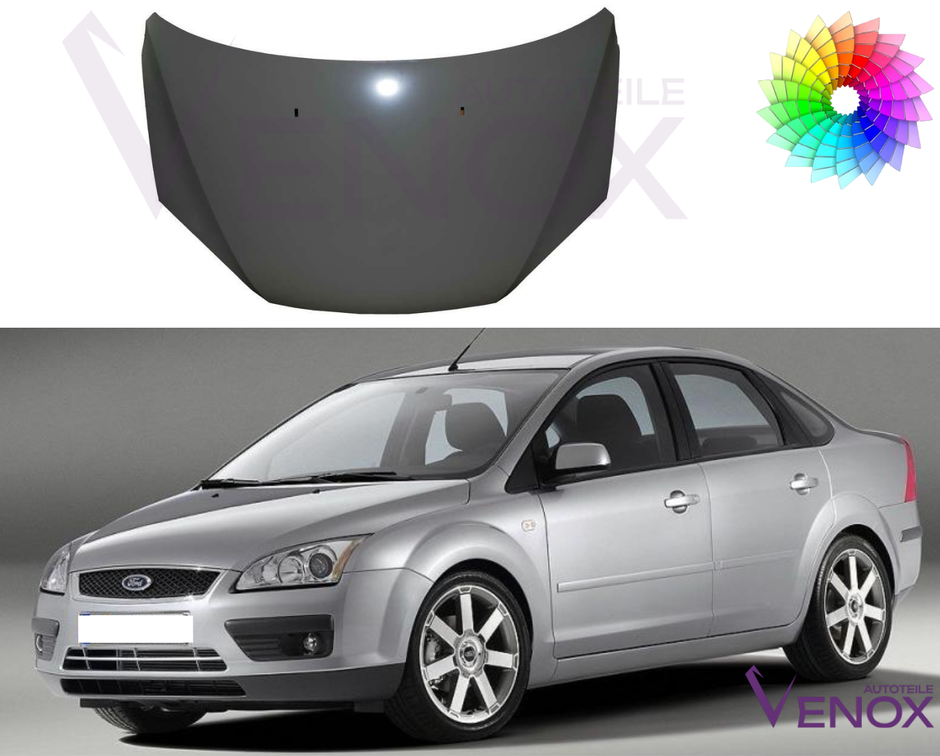 Voor Ford Focus Mk 2 2004-2008 motorkap gespoten in gewenste kleur nieuw - Afbeelding 2