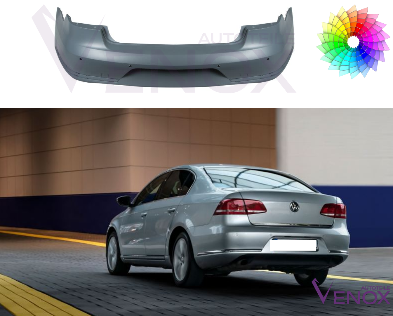 Vw Passat B7 2010-2015 HighLine PDC achterbumper gespoten in de gewenste kleur - Afbeelding 2