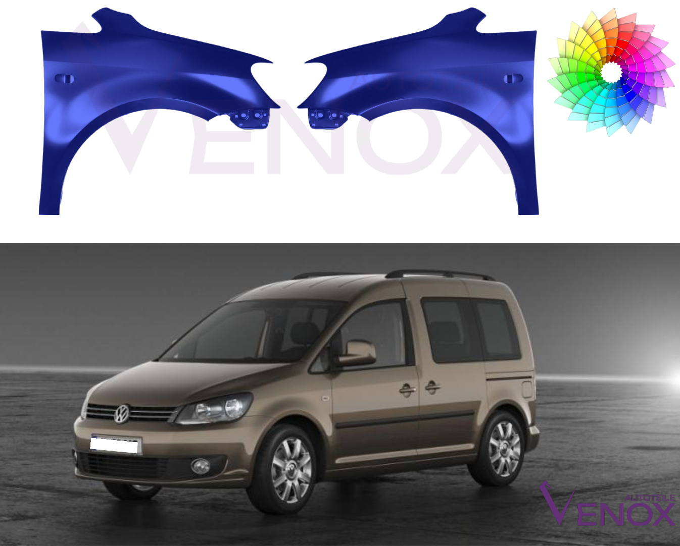 Voor VW Caddy 10-15 Spatbord rechtsvoor Gespoten in de gewenste kleur NIEUW - Afbeelding 2