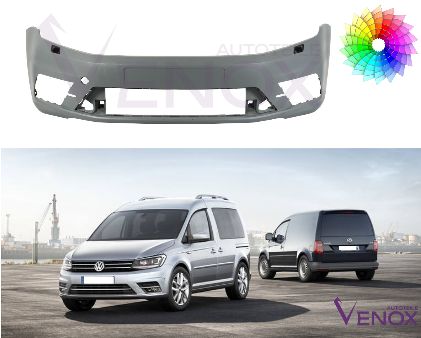 Voor VW Caddy vanaf 2015 Voorbumper SRA Gespoten in de gewenste kleur NIEUW - Afbeelding 2