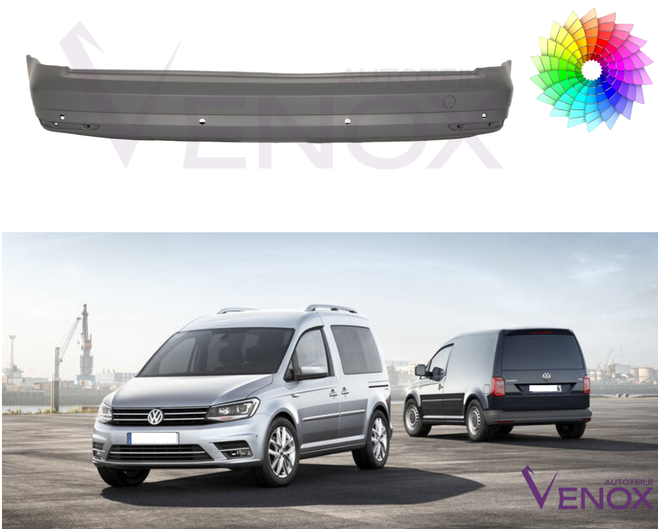 Voor VW Caddy Vanaf 2015 Achterbumper Lang Geschilderd In Gewenste Kleur NIEUW - Afbeelding 2