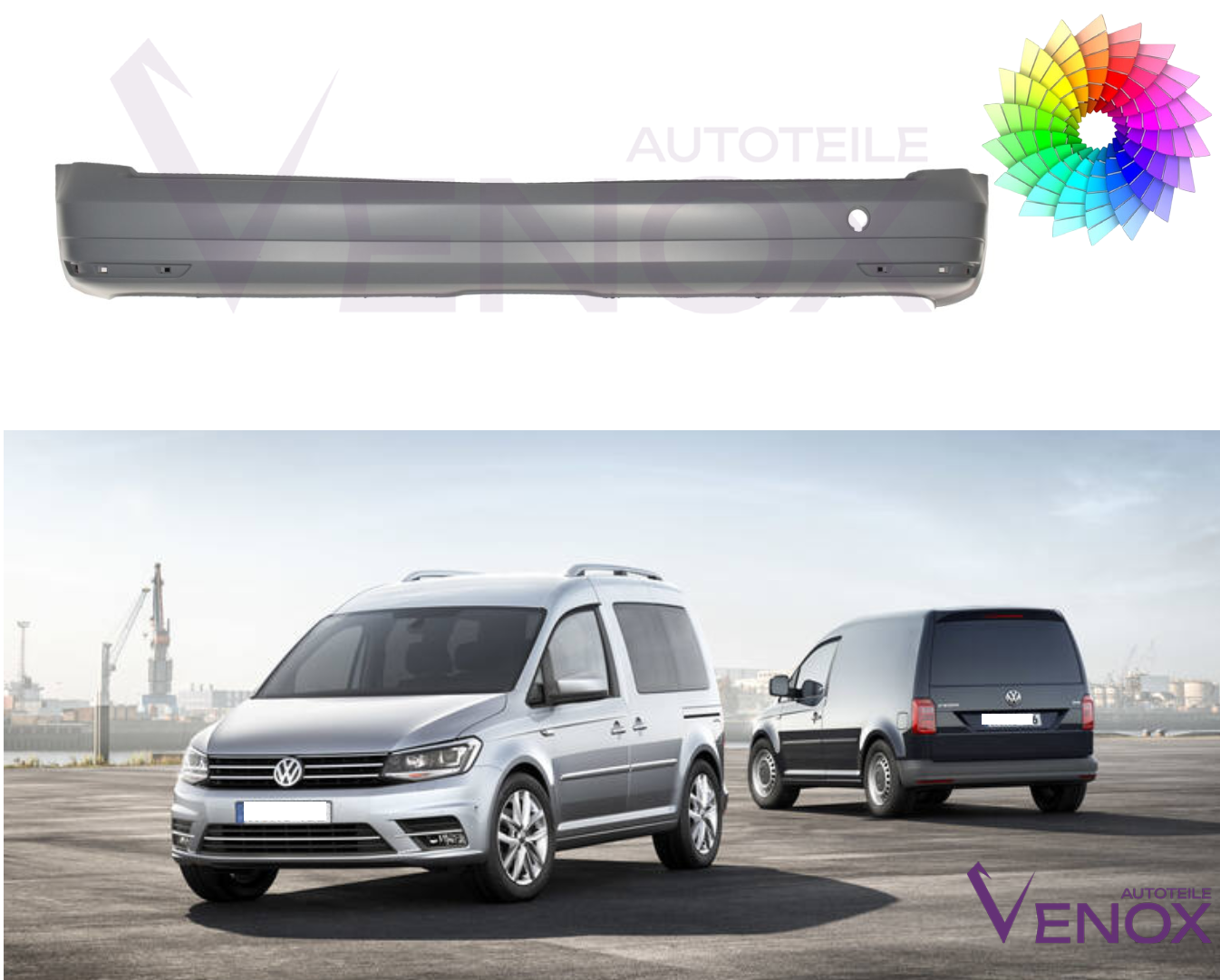 Voor VW Caddy vanaf 2015 Achterbumper gespoten in de gewenste kleur NIEUW - Afbeelding 2