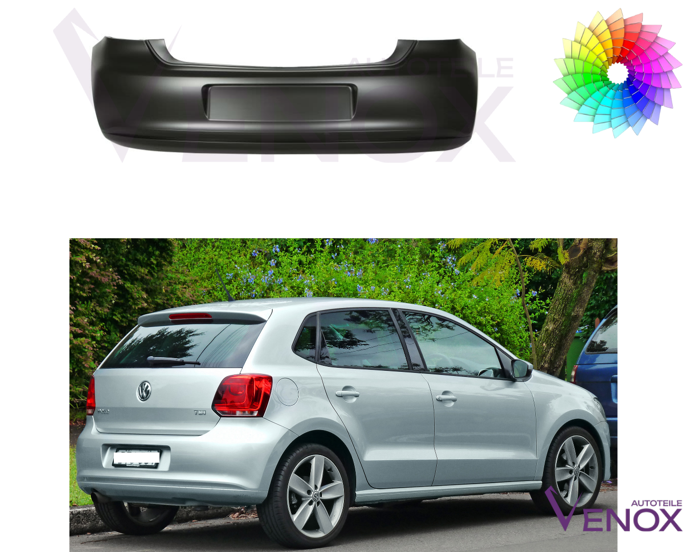 Voor VW Polo 6R 2009-2014 achterbumper gespoten in de gewenste kleur - Afbeelding 2