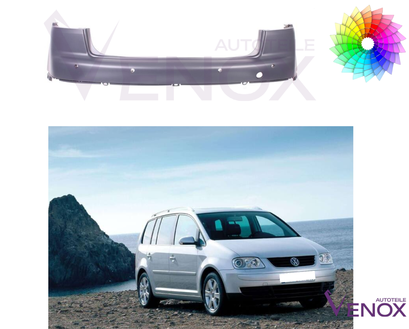 Voor Vw Touran 1T 2003-2010 PDC achterbumper gespoten in gewenste kleur - Afbeelding 2