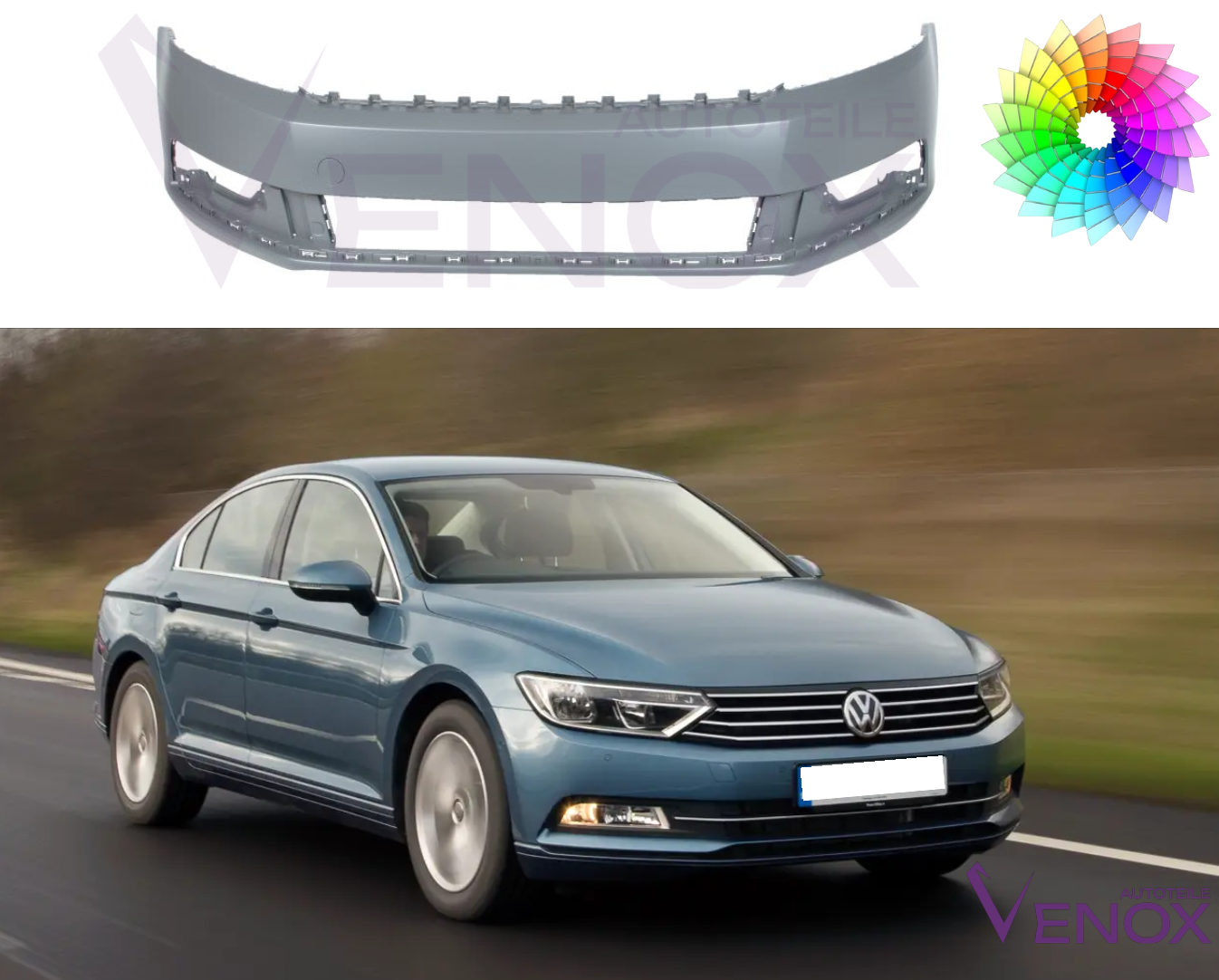 Voor VW Passat B7 2010-2015 Voorbumper gespoten in de gewenste kleur - Afbeelding 2