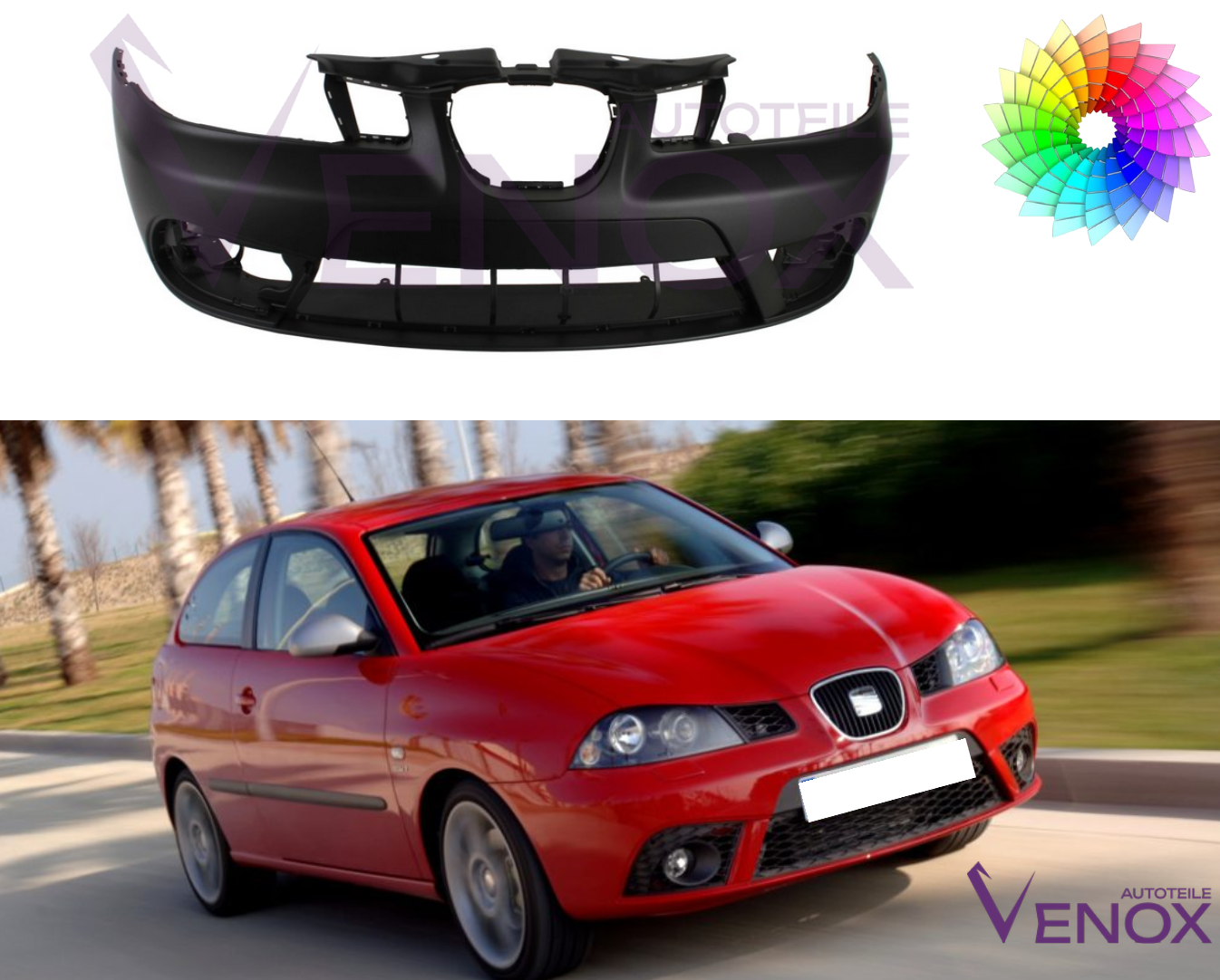 Voor Seat Ibiza/Cordoba 6l 06-09 Voorbumper gespoten in de gewenste kleur NIEUW - Afbeelding 2