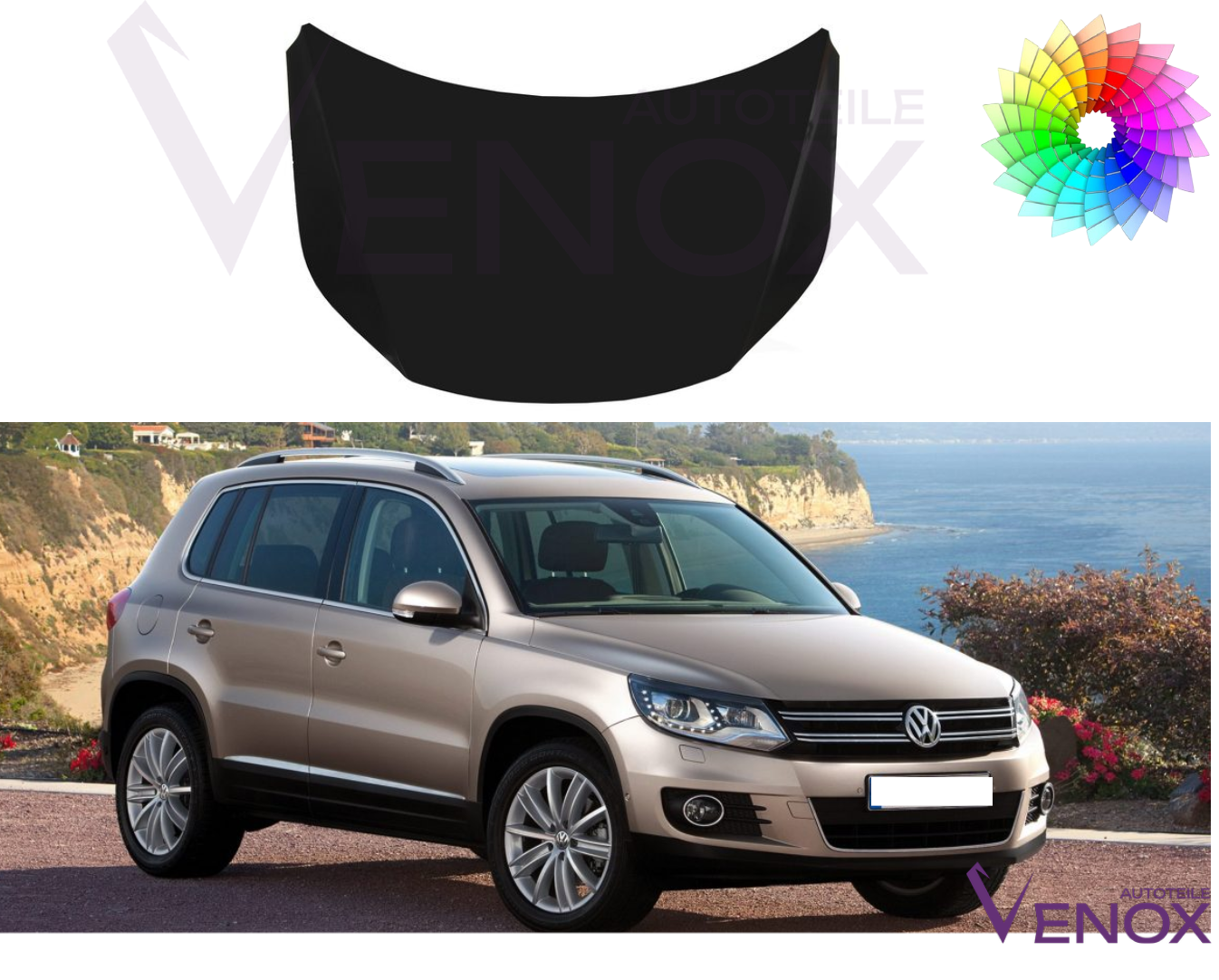 Voor Vw Tiguan 2007-2016 motorkap gespoten in gewenste kleur nieuw - Afbeelding 2