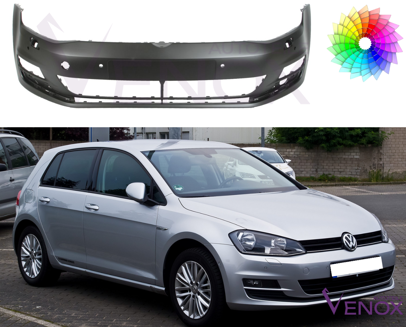 Voor VW Golf 7 VII bumper 4 PDC SRA vooraan gespoten in de gewenste kleur 2012-2017 - Afbeelding 2