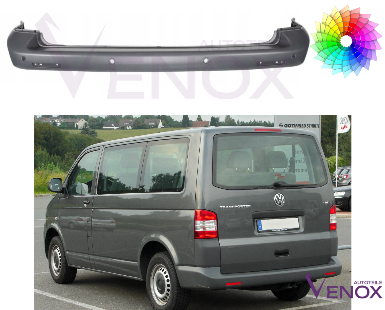Voor VW T5 CARAVELLE MULTIVAN 03-09 PDC achterbumper gespoten in kleur naar keuze - Afbeelding 2