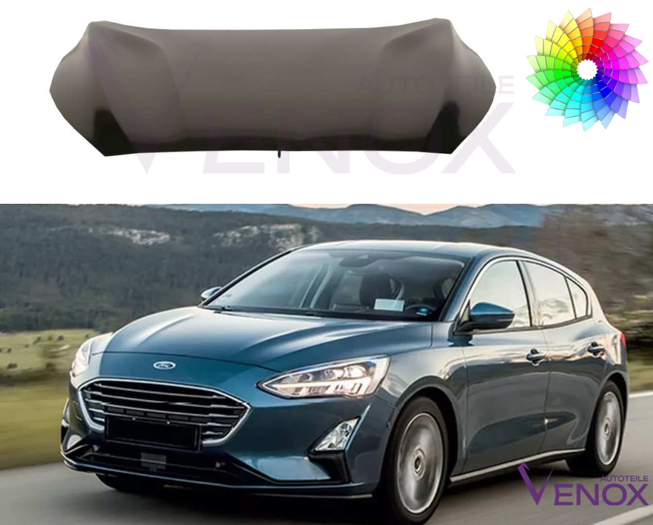 Voor Ford Focus Mk 4 vanaf 2018 motorkap gespoten in de gewenste kleur nieuw - Afbeelding 2