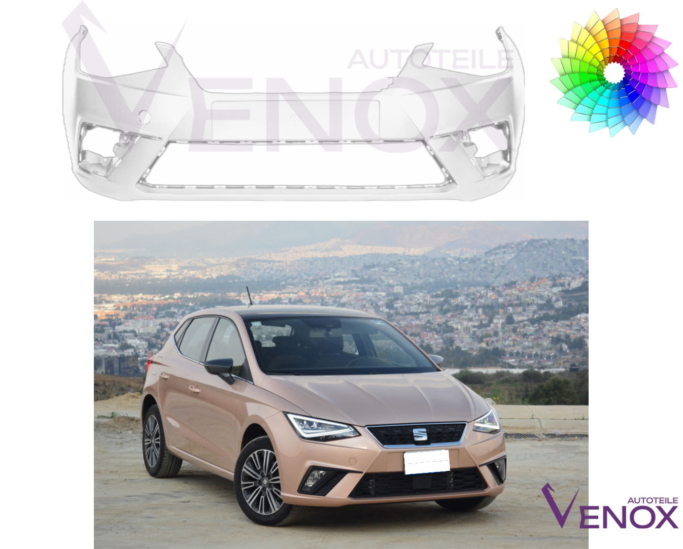 Voor Seat Ibiza bumper vanaf 2017 Voor gespoten in de gewenste kleur - Afbeelding 2