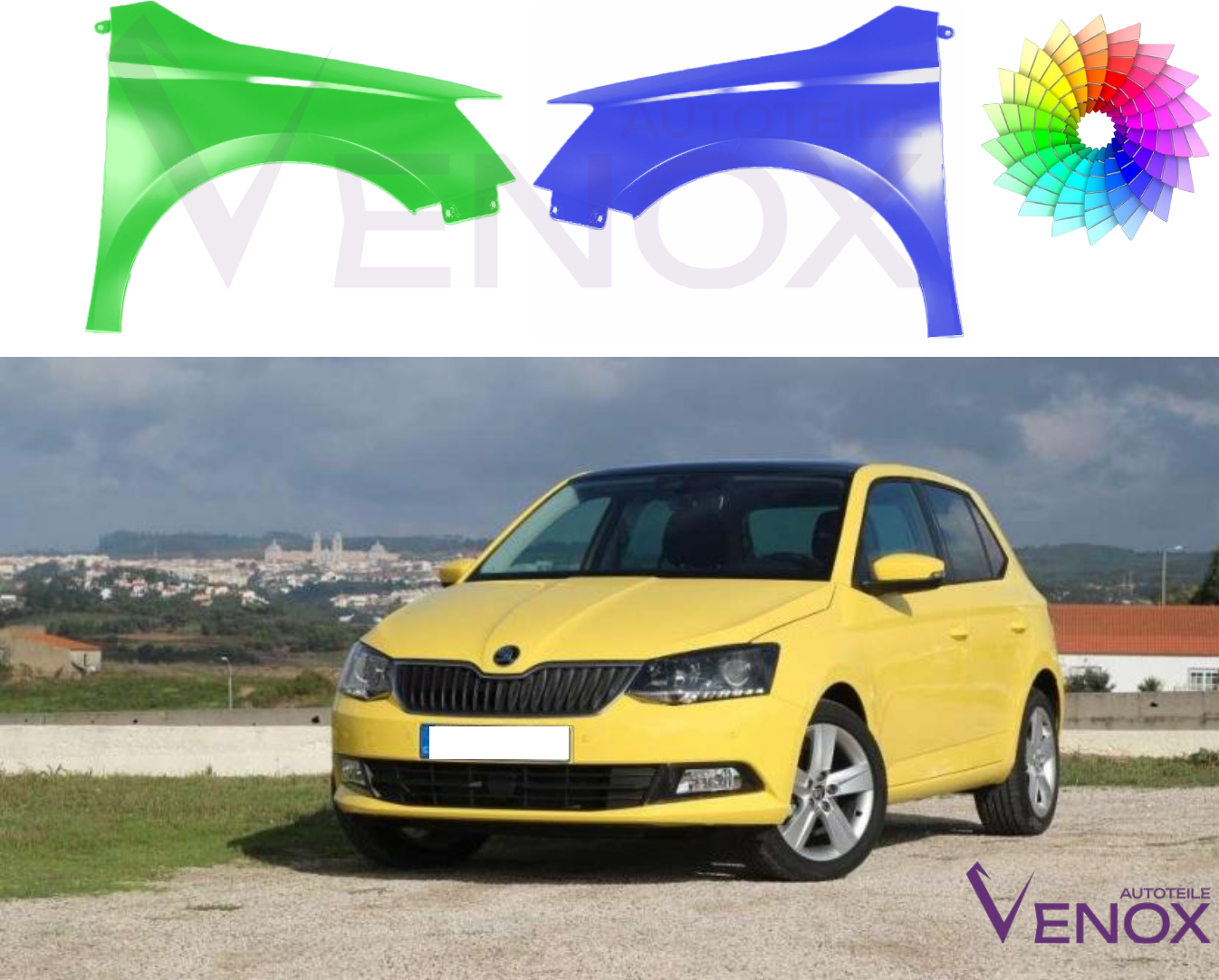 Voor Skoda Fabia III 15-21 Spatbord linksvoor gespoten in de gewenste kleur NIEUW - Afbeelding 2