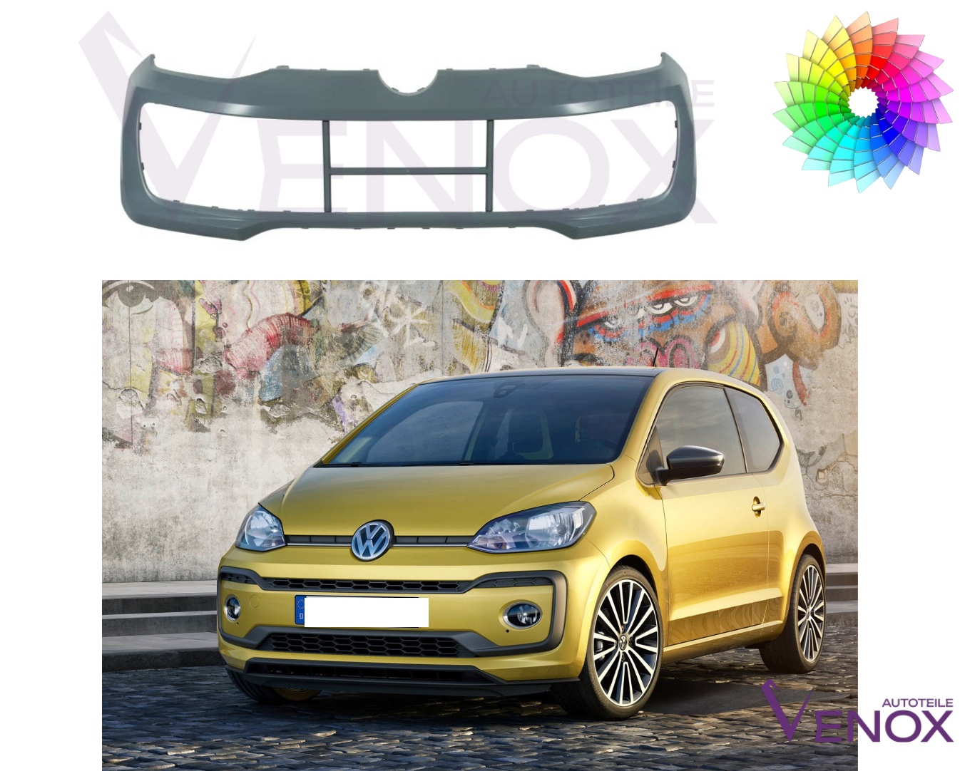 Voor VW UP! vanaf 2016 Voorbumper gespoten in de gewenste kleur - Afbeelding 2