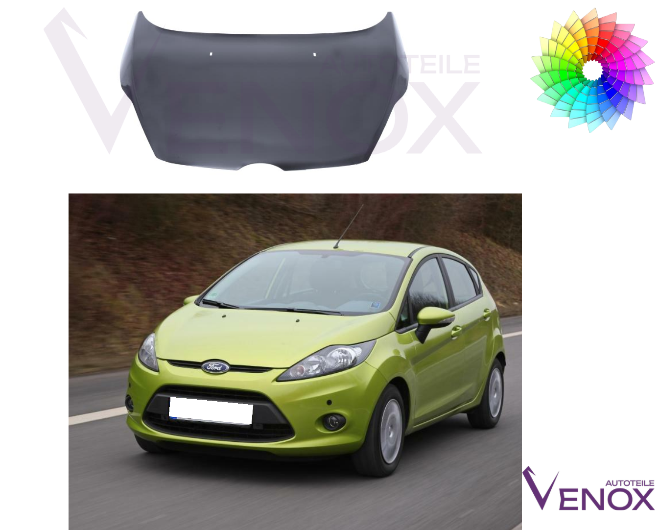 Voor Ford Fiesta MK 7 2008-2013 motorkap gespoten in gewenste kleur nieuw - Afbeelding 2