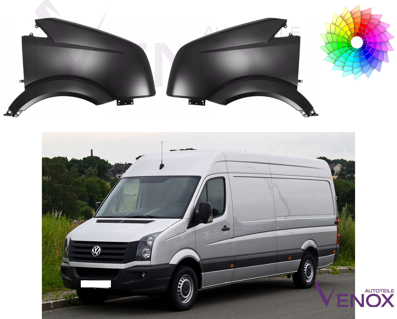 VW Crafter Spatborden 2005-2017 Voor links gespoten in gewenste kleur NIEUW - Afbeelding 2