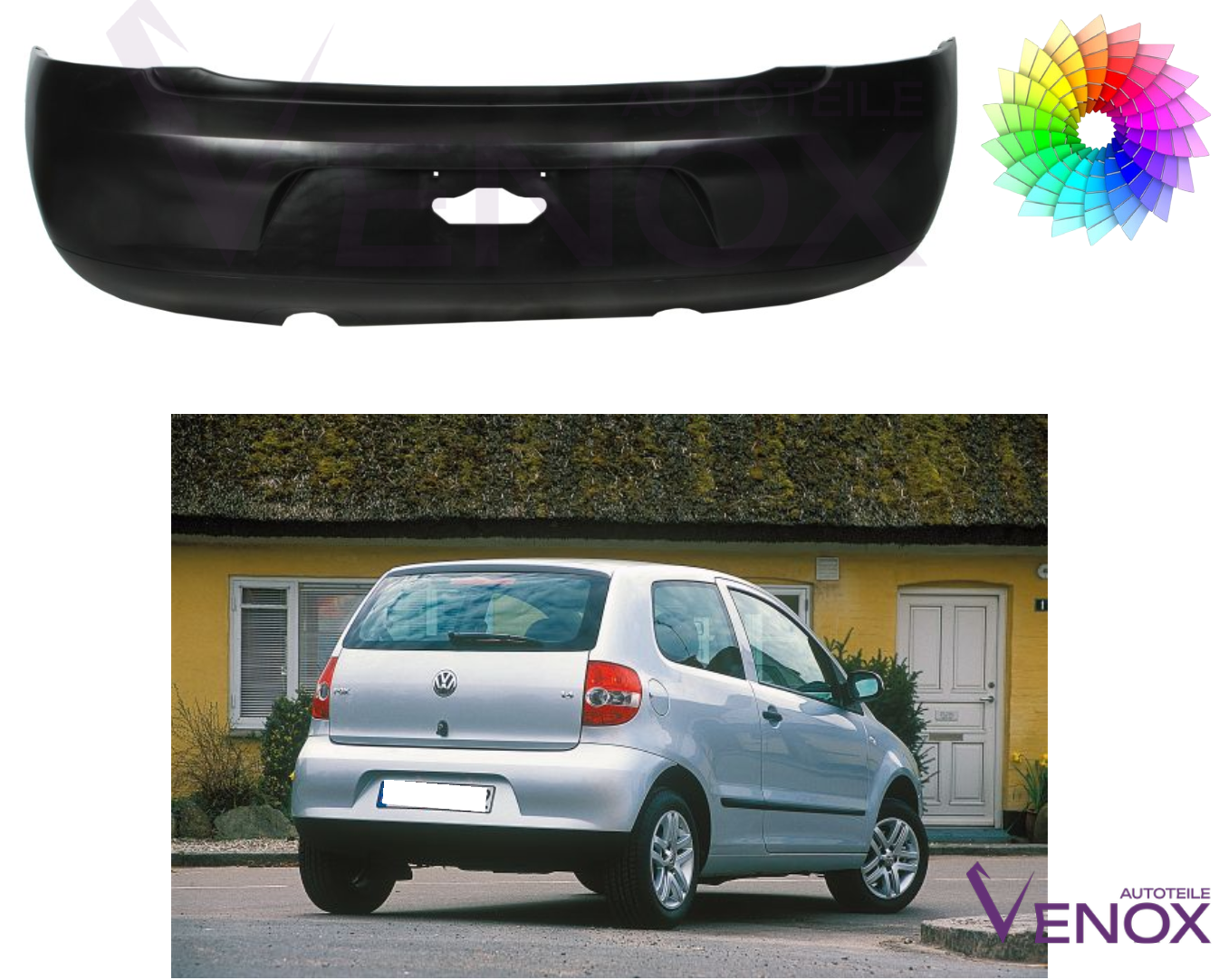 Voor Vw Fox vanaf 2005 Achterbumper gespoten in de gewenste kleur NIEUW - Afbeelding 2