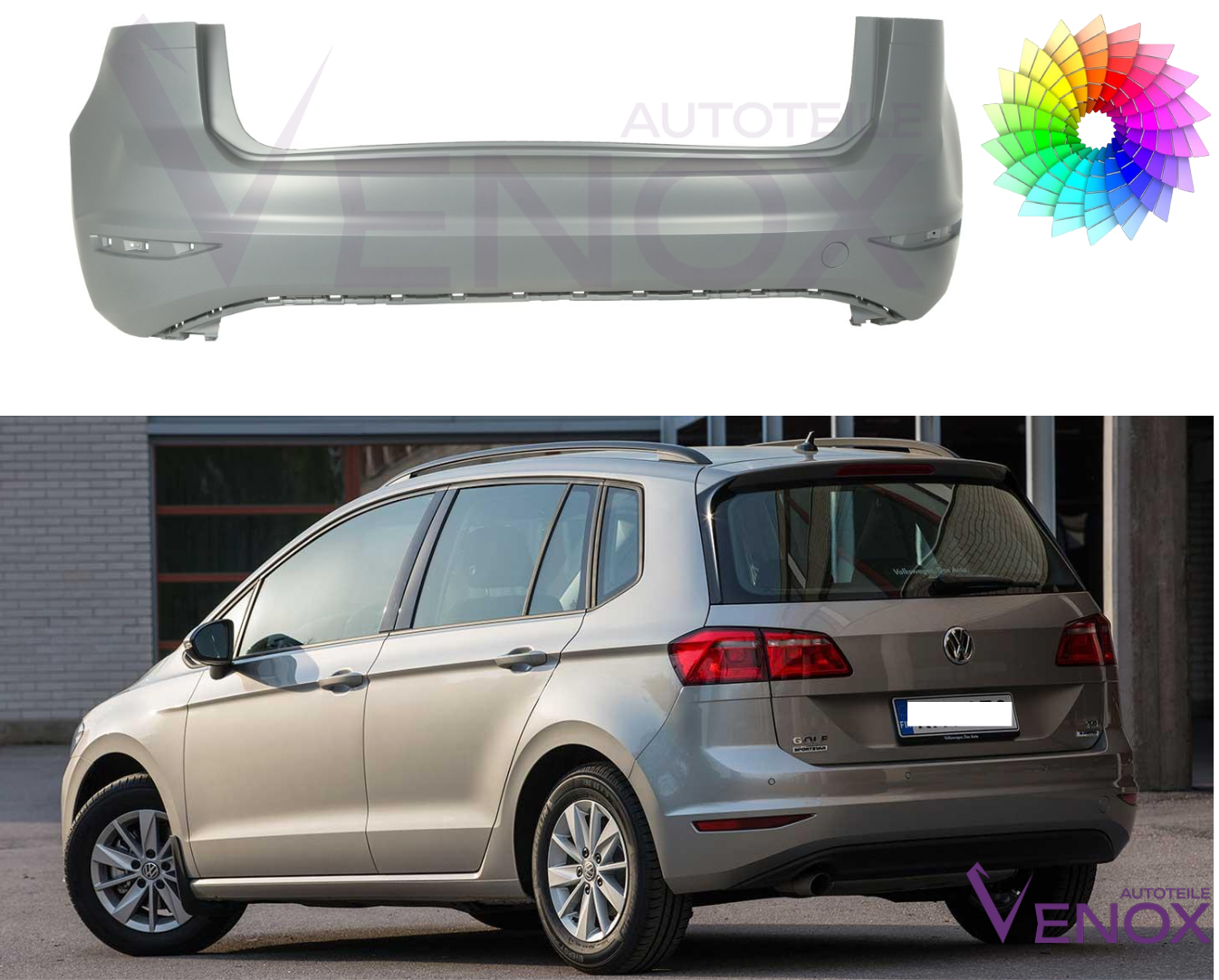 Bumper Vw Golf Sportsvan achter gespoten in gewenste kleur 2014-2017 - Afbeelding 2