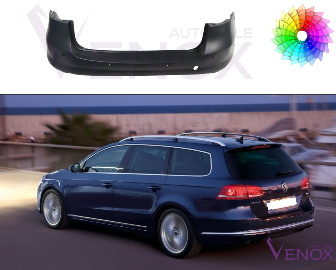 Vw Passat B7 10-15 Trend Variant PDC achterbumper gespoten in de gewenste kleur - Afbeelding 2