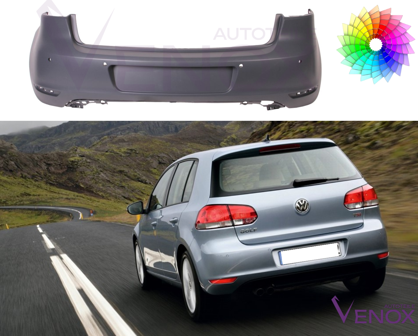 Voor Vw Golf VI 6 Achterbumper 4 PDC Gespoten In Kleur Naar Keuze 08-16 - Afbeelding 2