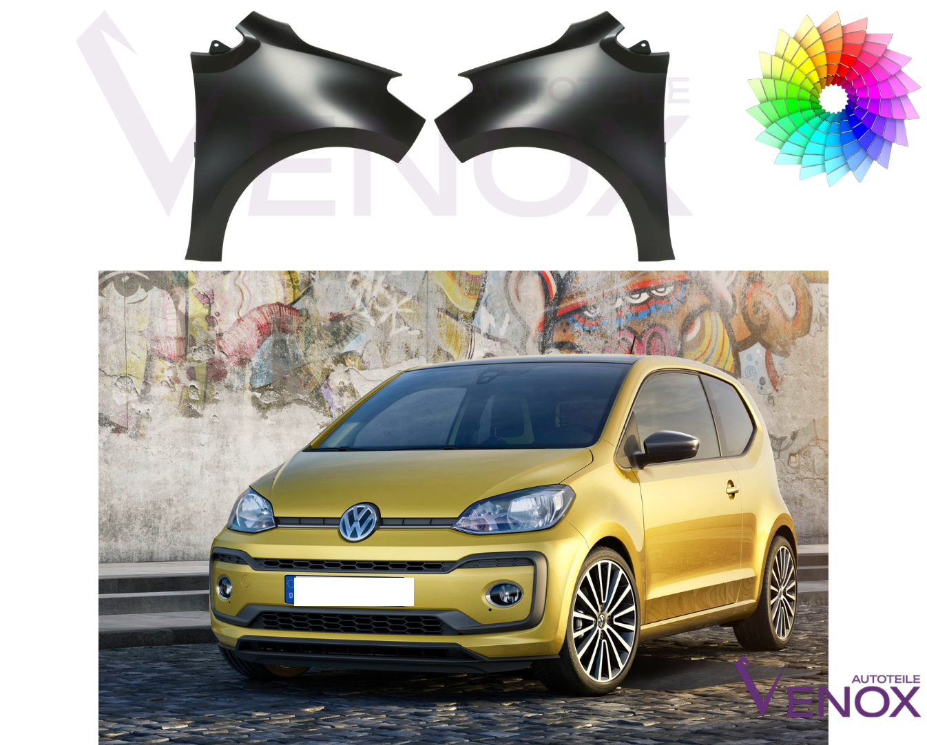 VW UP! Seat Mii Skoda Citigo Vanaf 2016 Spatbord linksvoor Gespoten in kleur naar keuze - Afbeelding 2