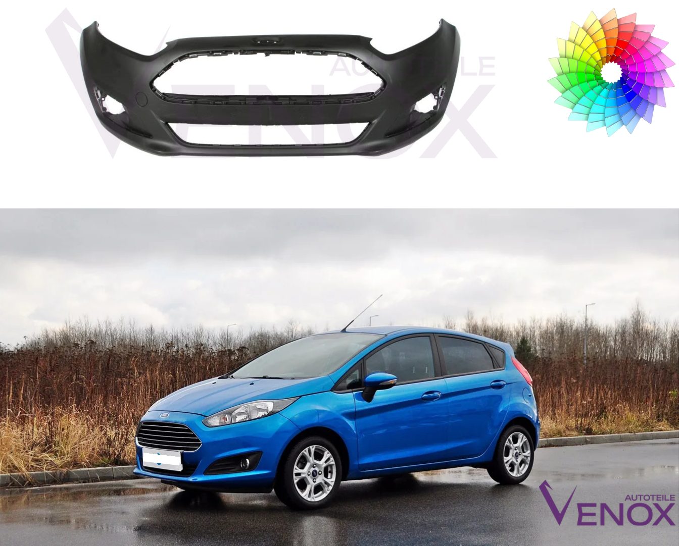Voor Ford Fiesta Mk 7 2013-2017 Voorbumper gespoten in de gewenste kleur - Afbeelding 2