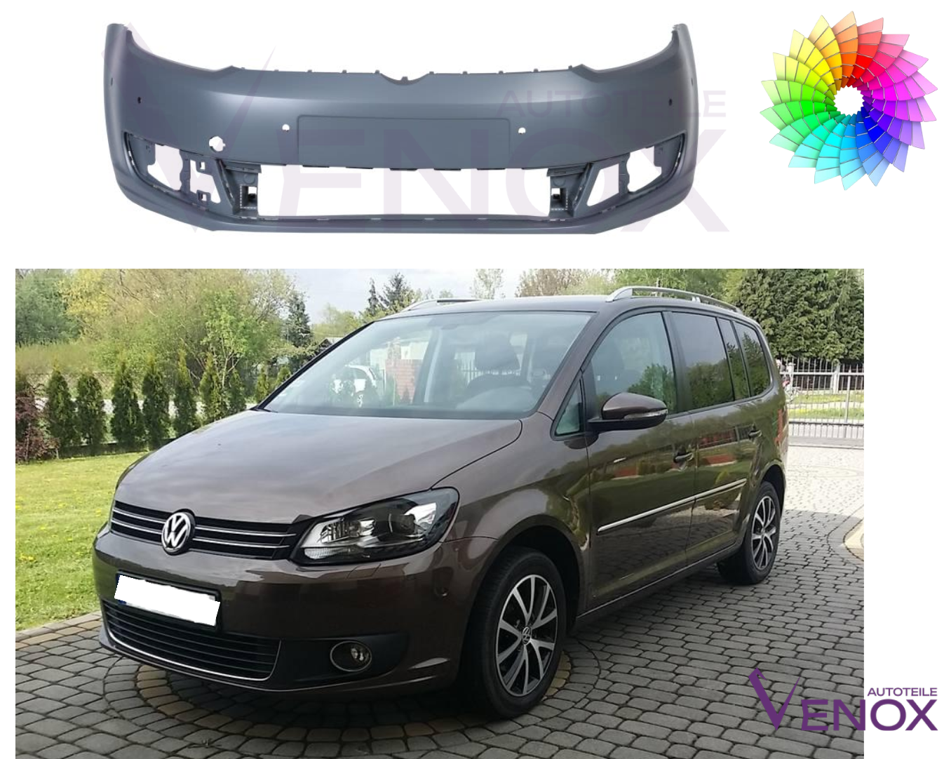 Voor VW Touran 1T3 2010-2015 6 PDC voorbumper gespoten in de gewenste kleur - Afbeelding 2