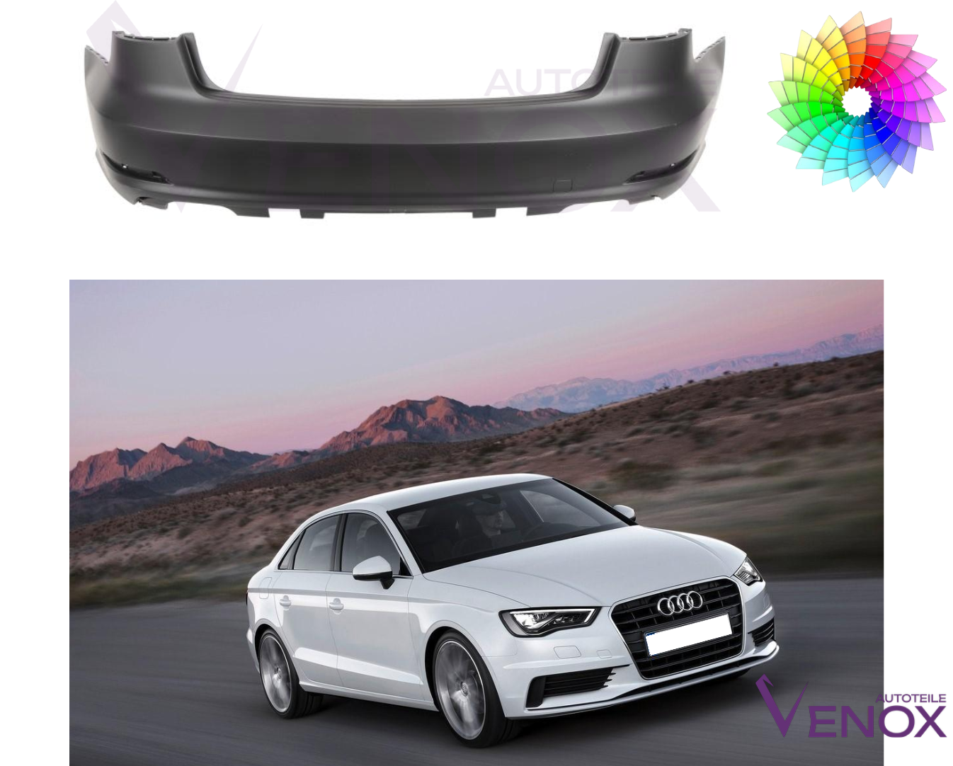 Voor Audi A3 8V 2012-2016 PDC achterbumper gespoten in de gewenste kleur - Afbeelding 2