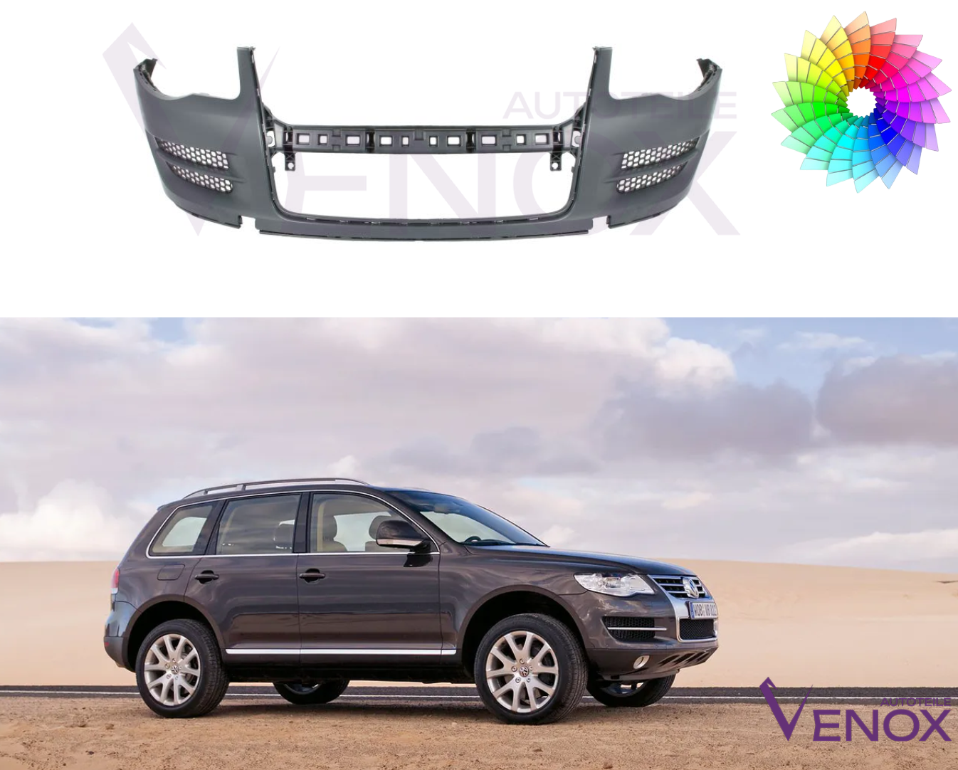 Voor VW Touareg 7L 07-10 Voorbumper gespoten in de gewenste kleur - Afbeelding 2